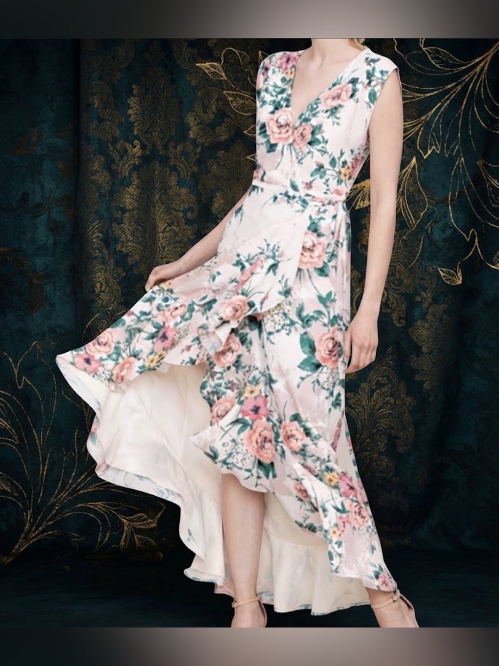 Yumi Kim Floral High-Low Dress in Pink & Green , S